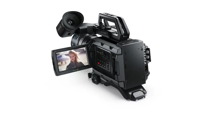 The Blackmagic URSA Mini features a 5-in (4.6-cm) fold-out OLED viewfinder