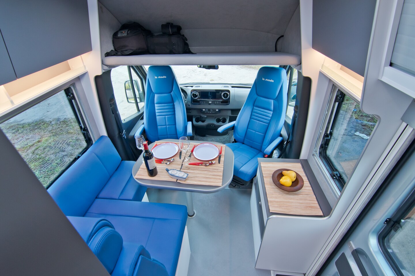 The extra space afforded by the GRP module allows for a roomy dining area with L-shaped bench