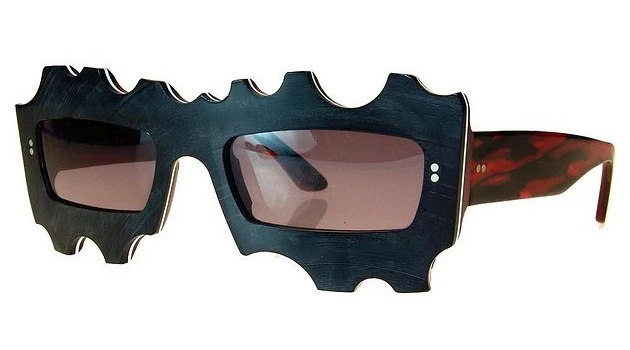 The Zappa model of Vinylize sunglasses, made from old records bonded with cellulose acetate