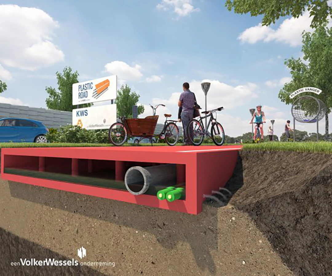 A hollow space within PlasticRoad could be used to run cables and pipes and house traffic loop sensors