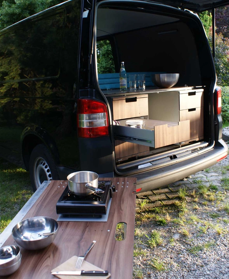 The bed platform also works as a table
