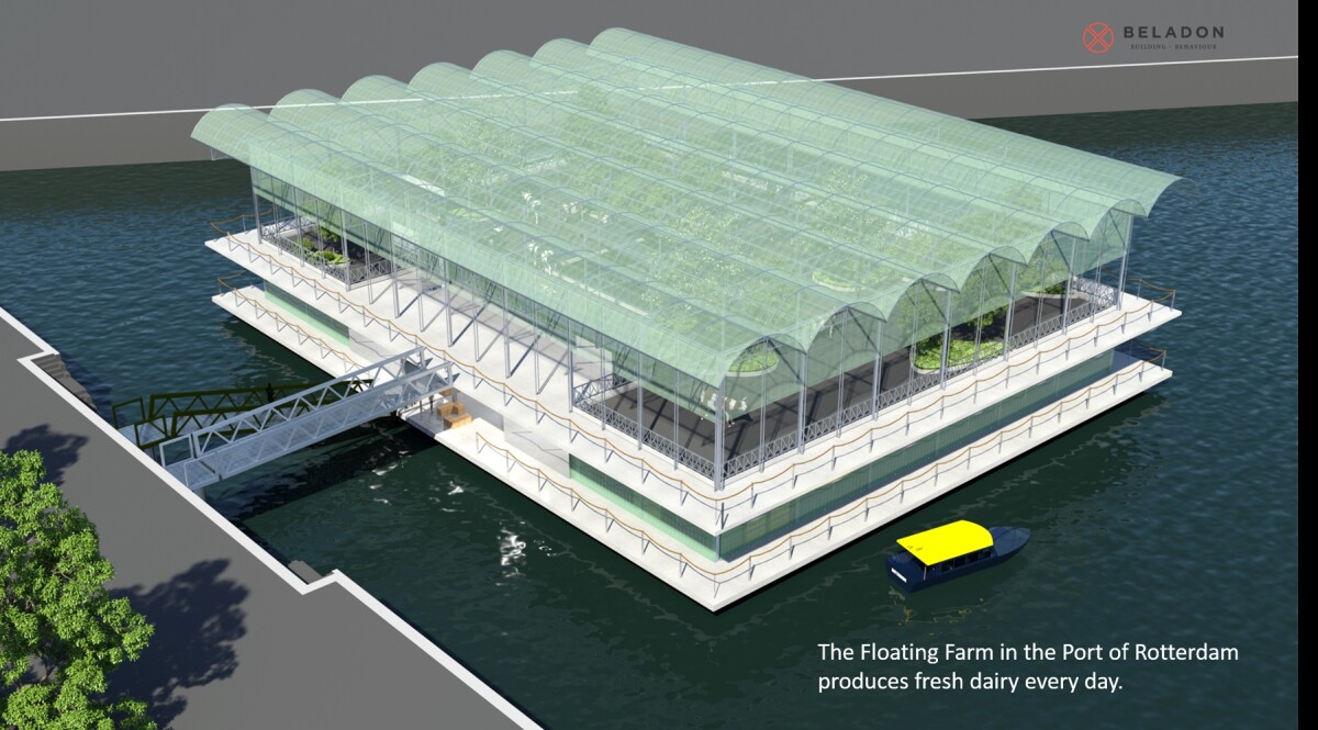 The structure itself will contain an "animal-friendly garden-like environment," with artificial grass upon which the cows can roam