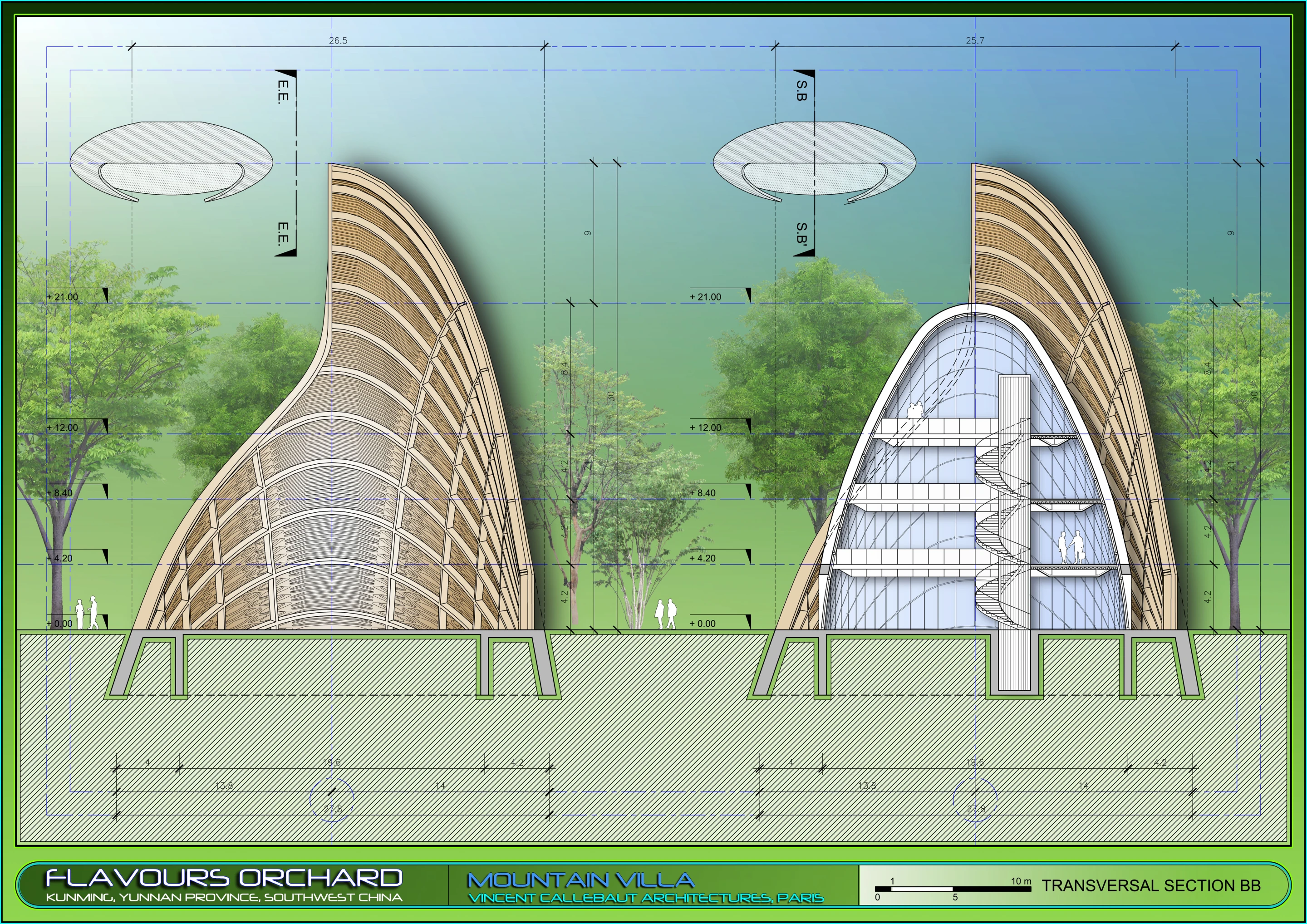 Mountain Villa section BB (Image: Vincent Callebaut Architectures)