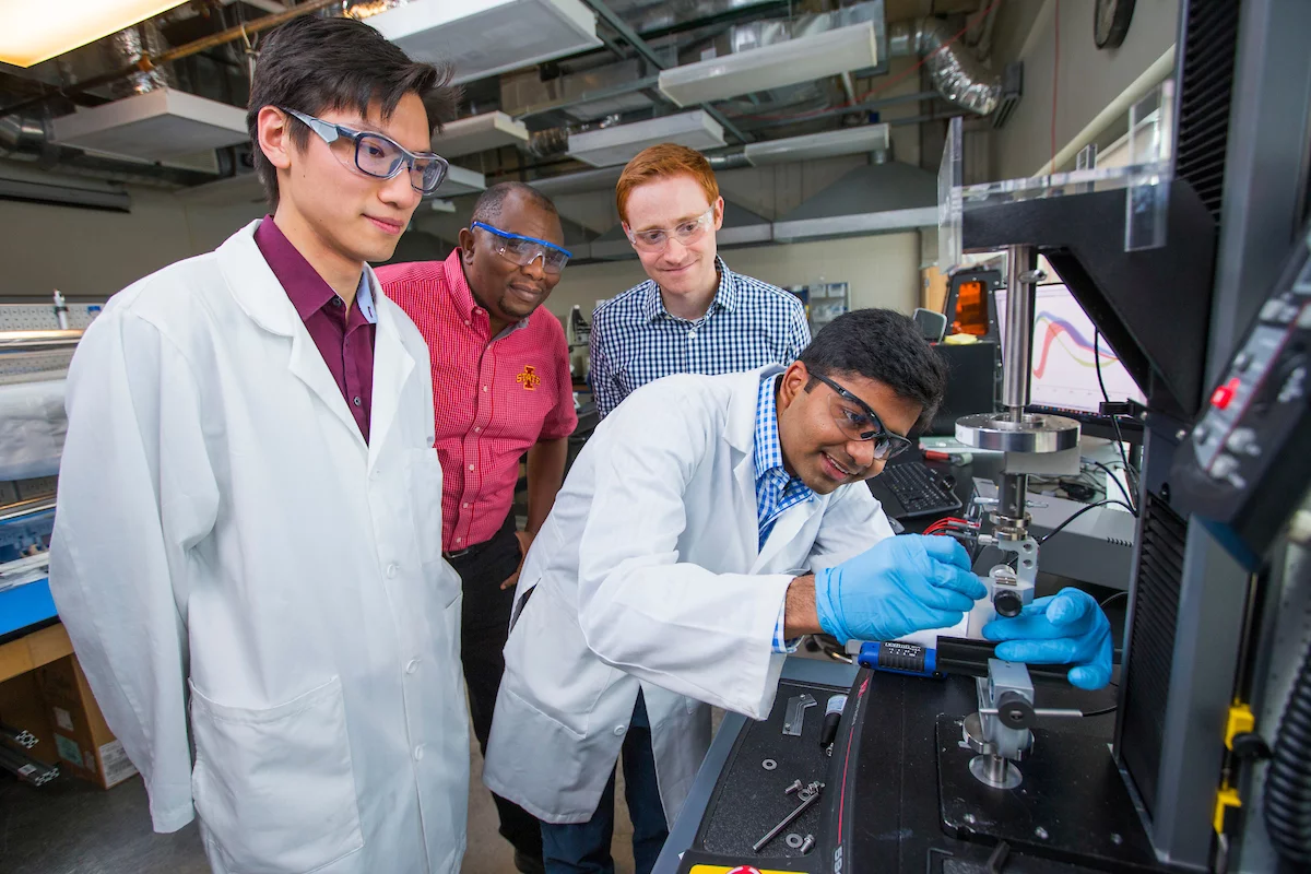 The researchers behind the new material, from left: Boyce Chang, Martin Thuo, Michael Bartlett and Ravi Tutika