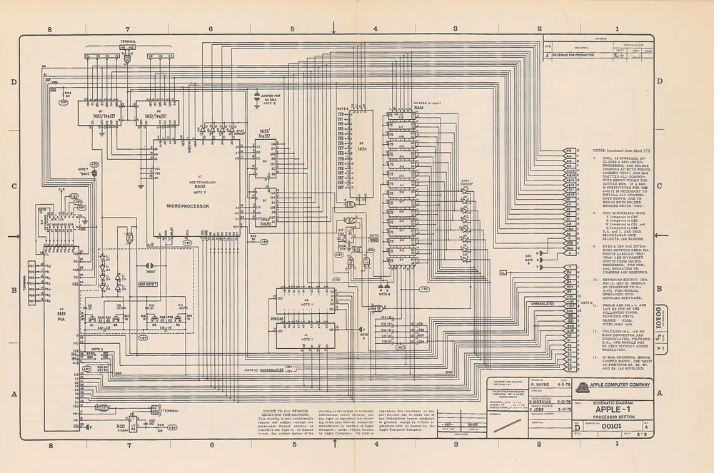 The fold-out schematic diagram for the processor used in the Apple-1