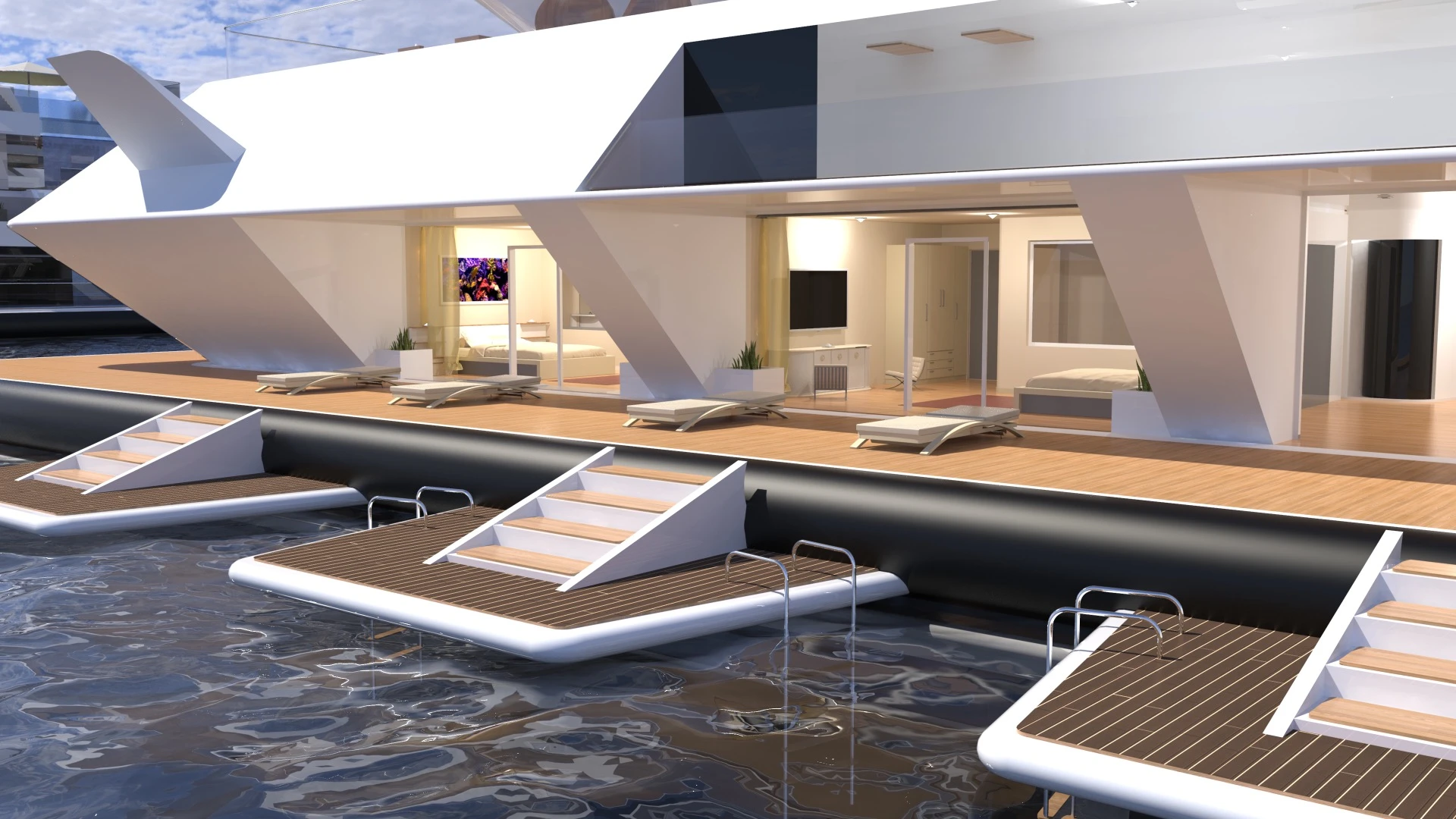 Waya modules would serve as houses, others might be communal pools, hotels, retail, and entertainment spaces, for example