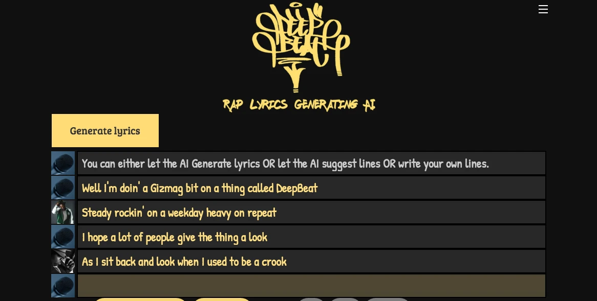 Our DeepBeat rap, featuring contributions from The Notorious B.I.G. and company