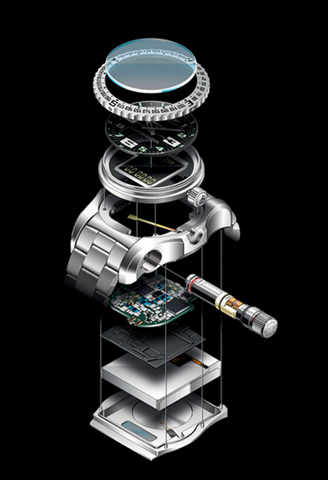 Exploded view of the Breitling Emergency 2