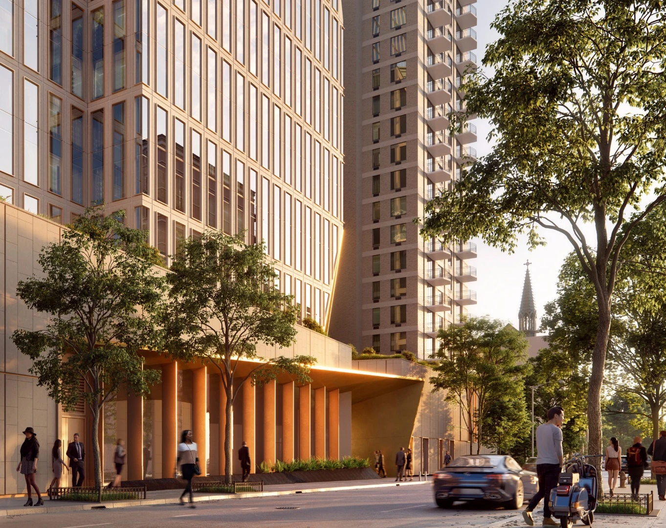 The eye-catching tower to be built at 50 West 66th Street will be finished in limestone, bronze and glass
