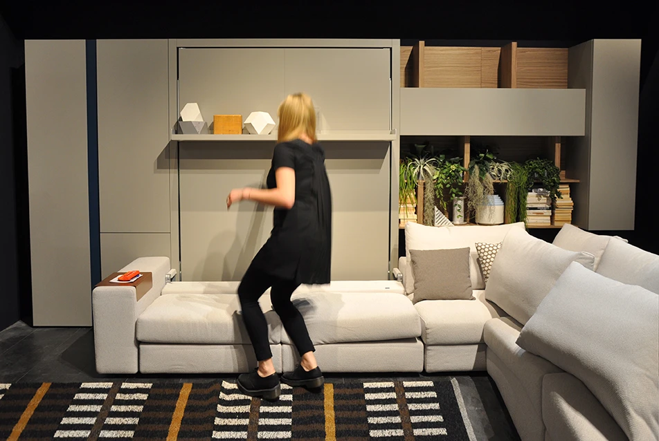 The sofa is available either with fixed or sliding seats, armless seats, corner seats and chaise longue