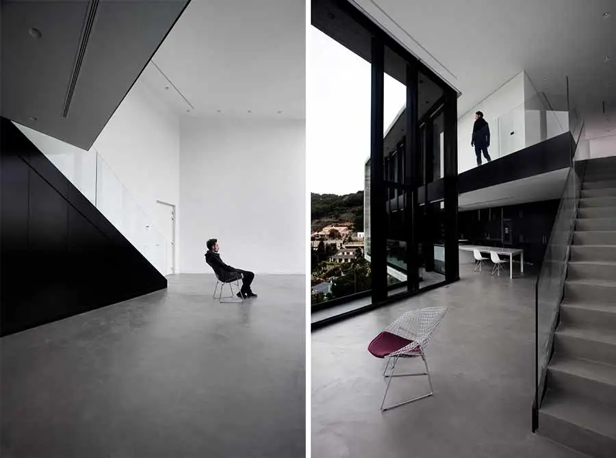 The main living space features the full height of the building