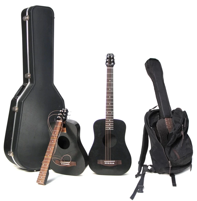 The mahogany/rosewood neck of the Klos travel acoustic can be detached for travel ease