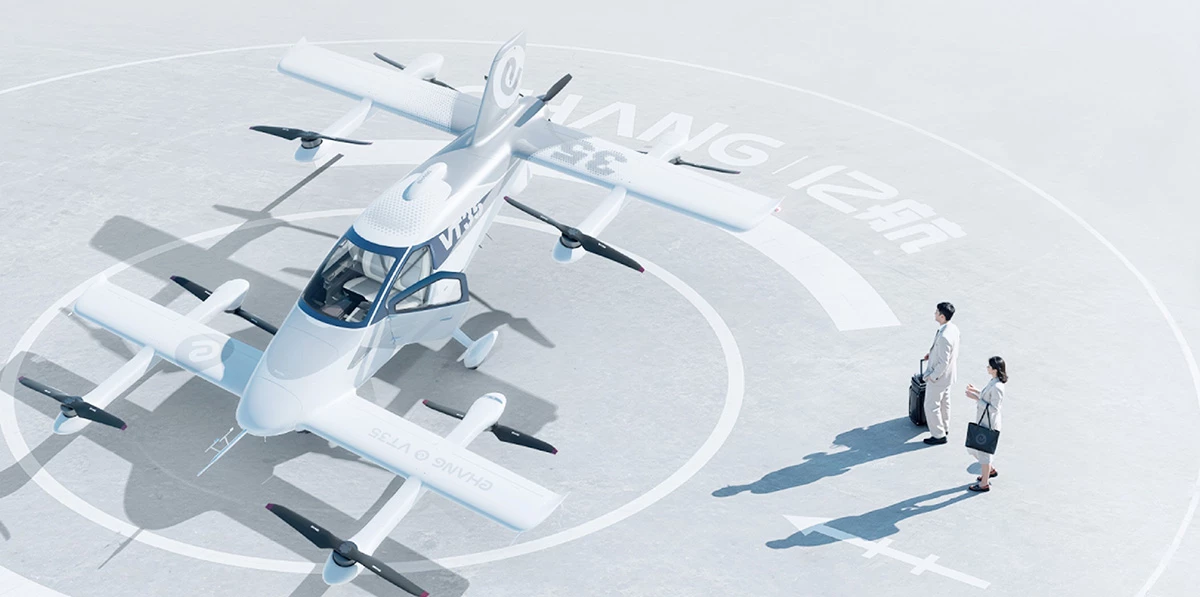 eHang imagines the VT35 being a solution to long commutes between cities for busy businesspeople