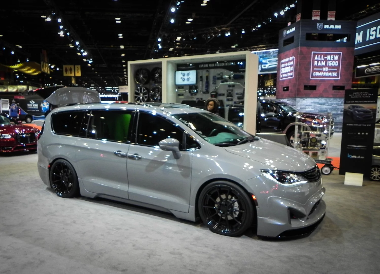 What would a booth be without some interesting project cars? This Chrysler Pacifica minivan was retooled by VANkulture and debuted at the Chicago Auto Show