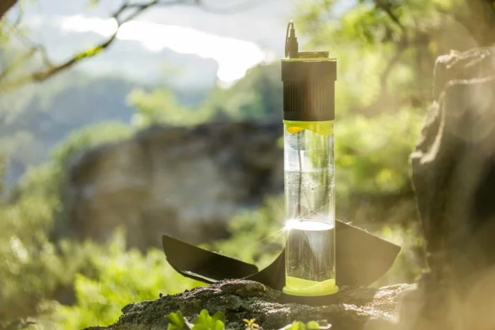 The system is powered by a connected solar panel