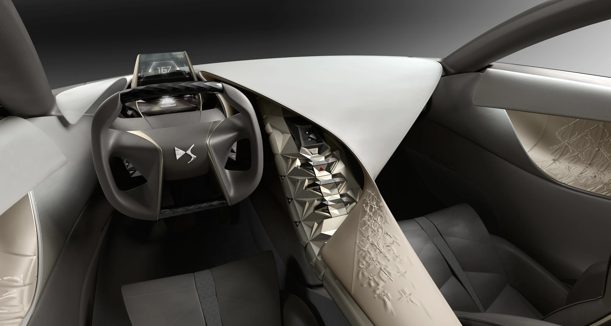 The center console uses toggle switches with gems in them