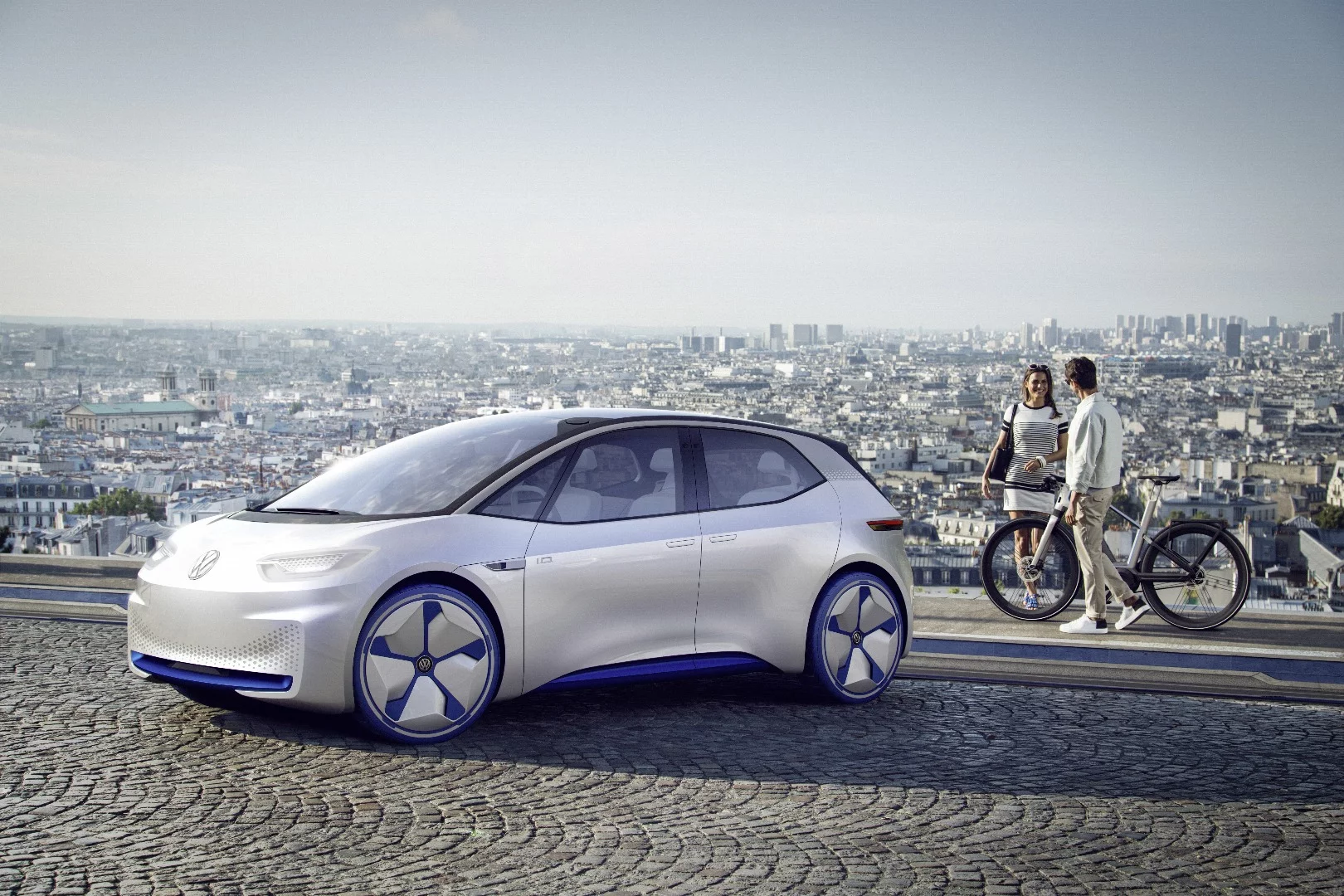 Power for the VW ID concept comes from a 168-hp rear-mounted motor and floor-mounted lithium-ion battery