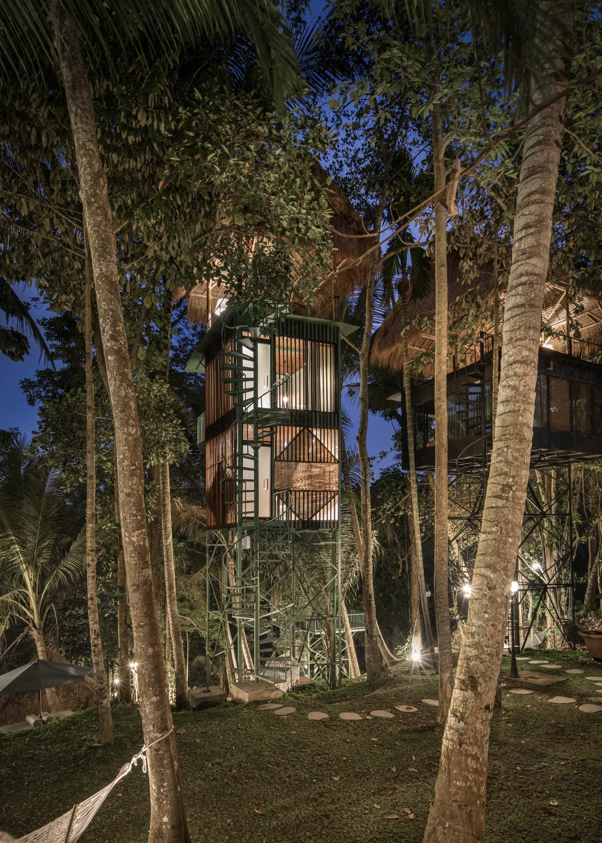 The Lift treehouses are built using steel structures and locally sourced bamboo and timber