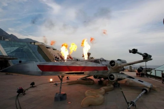 No expense was spared in decking out the party - here's an X-Wing Fighter that was flown in to enhance the atmosphere