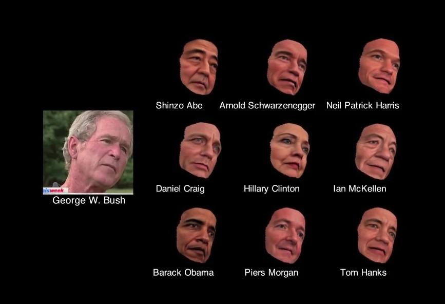 The technique makes it look like words said by George Bush are actually being spoken by other people