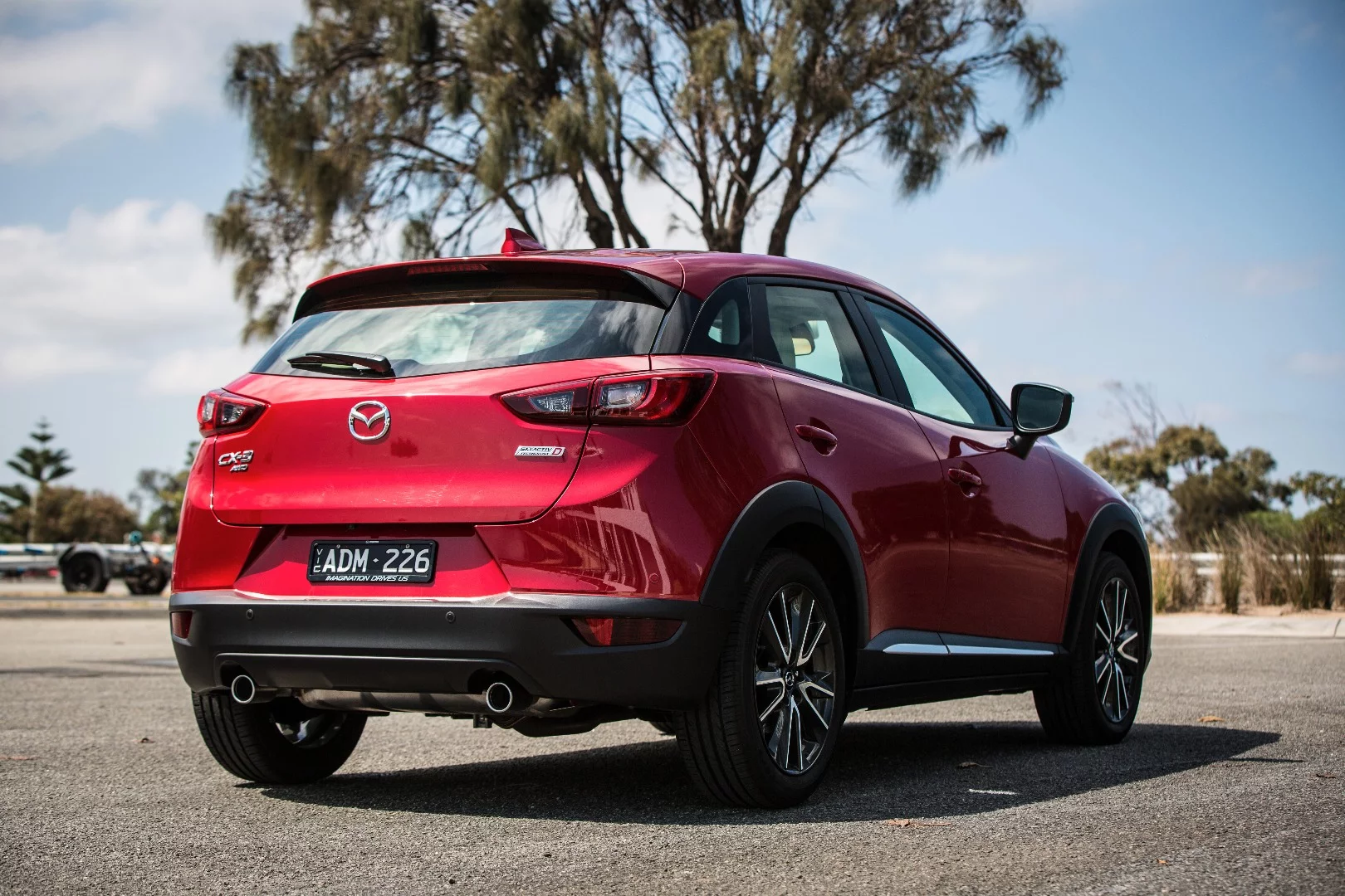 The CX-3 draws plenty of attention on the road, thanks to chunky wheels and creased styling