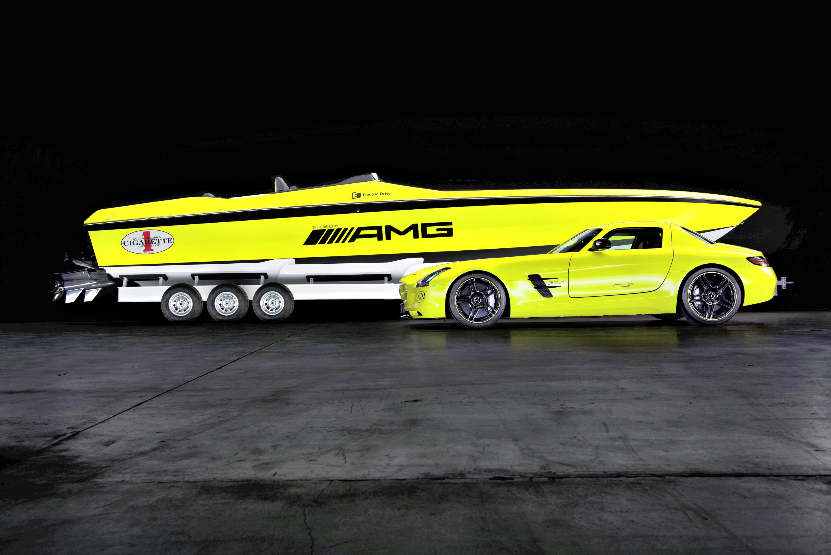 AMGCR Electric Top Gun together with the Mercedes-Benz SLS AMG Coupe Electric Drive in yellow AMG electricbeam magno finishes