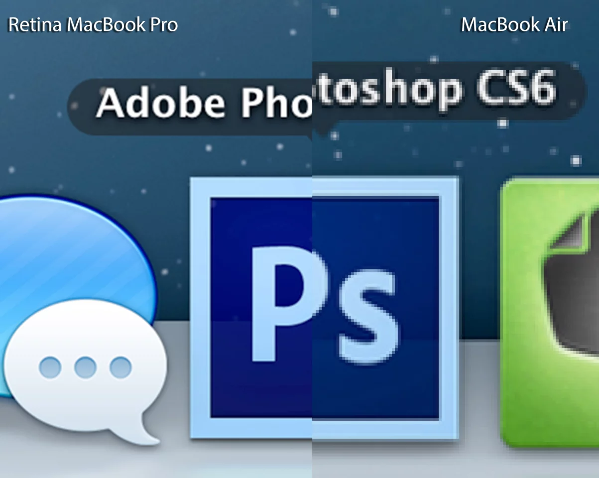 This is the difference between the Retina MacBook Pro's 2560 x 1600 display and the MacBook Air's 1440 x 900 display