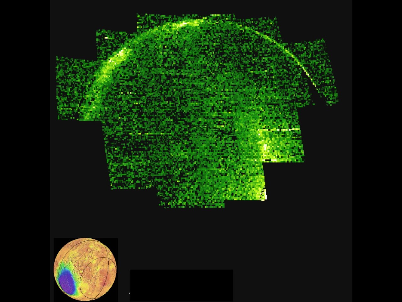 Ultraviolet image showing the "nightglow" phenomena illuminating the Martian atmosphere
