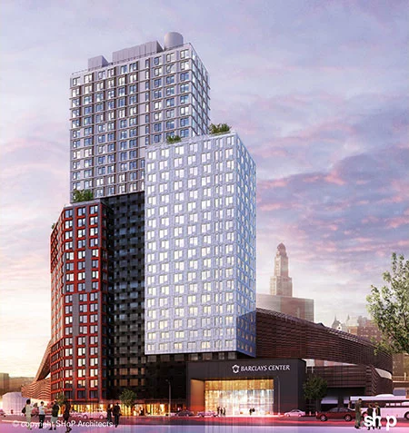 The B2 residential tower will be 32 floors high, contain 363 units and constructed using innovative prefabrication methods, becoming the world’s tallest modular building (Image: SHoP)
