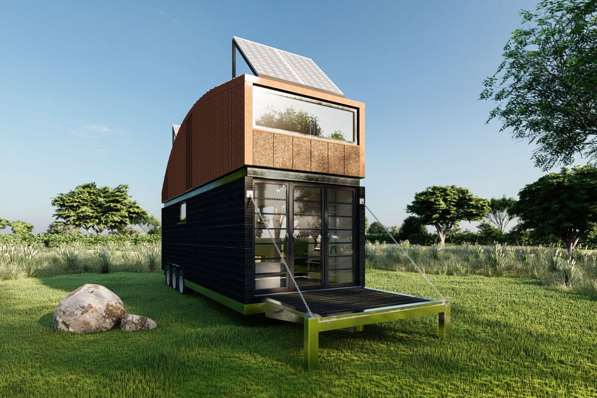 Natura tiny house has some extra headroom in its upstairs bedroom
