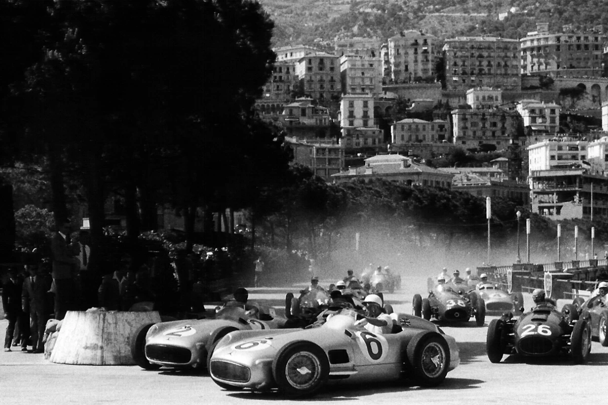 Fangio was easily the highest ranked driver on street circuits, with Ayrton Senna, Fernando Alonso, Alain Prost and Jackie Stewart all closely scored but in that order as the best ever when there is no margin for driver error. Fangio is seen here on the inside of Sir Sterling Moss during the first lap of the 1955 Monaco Grand Prix. Fangio's gearbox broke at half distance with him heading the Mercedes pair running 1-2, gifting Moss a lead of almost a full lap, but soon after, Moss' W196 engine also broke, and in a race of attrition, it was the Ferrari of Maurice Trintignant which took the win.