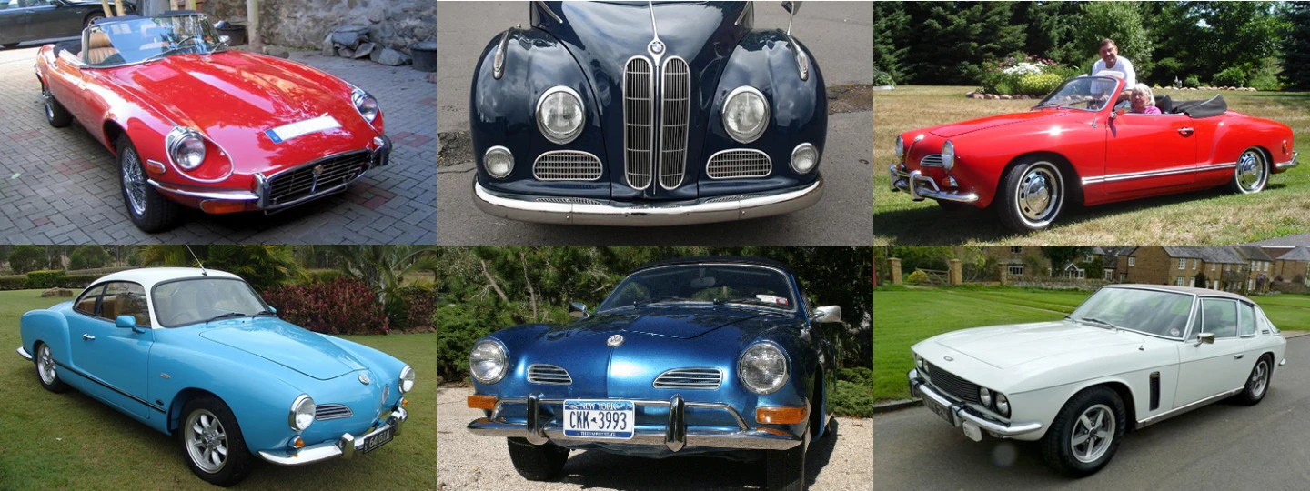 Some of the hundreds of models of car for which Harrington Group produces stainless steel replica bumpers