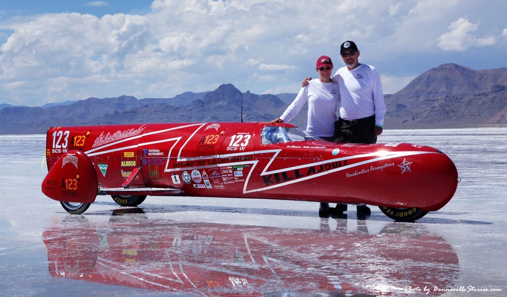 Eva with husband Bill Dube' - romance blossomed between two electric speed freaks