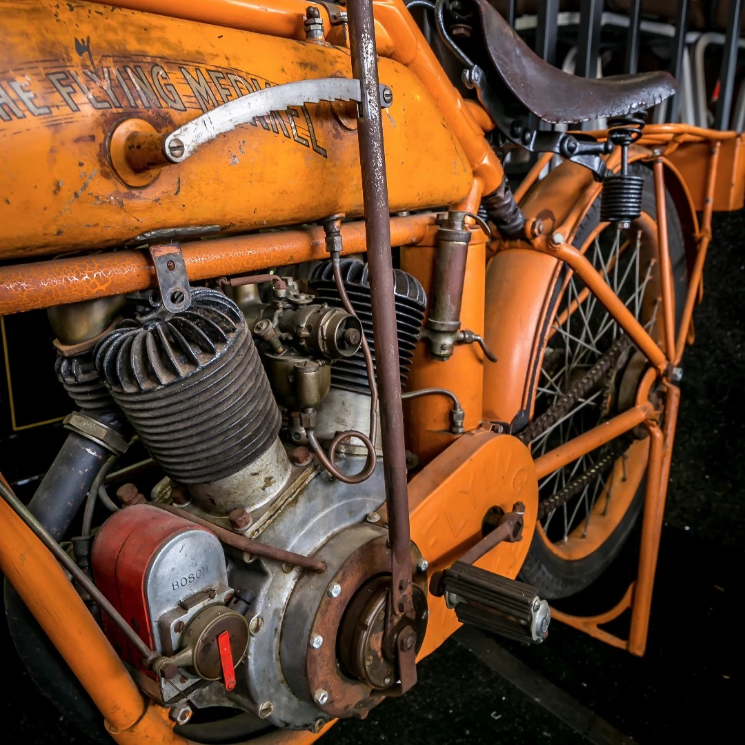 From 50 years in the collection of AMCA founding member and AMA Hall of Fame inductee Emmett Moore, this very original and completely unmolested 1914 Flying Merkel Twin still has the original tank graphics. It was expected to sell in the $150,000 to $175,000 range but hammered for $85,000, which adds up to a total $93,500 price with the buyer's premium included. What a bargain!