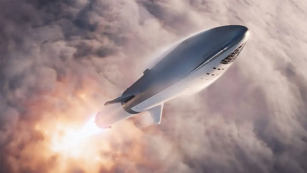Render of SpaceX's Starship in flight