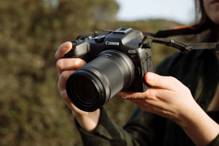 Canon says that the EOS R7 (shown) and the EOS R10 are the first R-series mirrorless cameras to come with a smaller-size APS-C imaging sensor