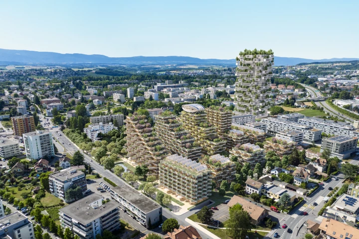 The Greenhouses would be situated next to Stefano Boeri Architetti's Cedar Trees Tower, near Lake Geneva area in Switzerland
