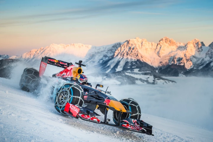 Max Verstappen puts some serious motor power to snow
