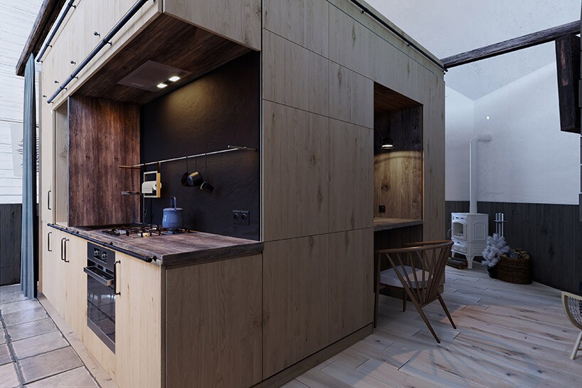 The central living cube comprises the kitchen, study and bathroom suites