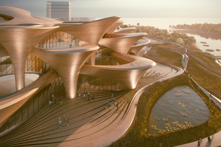 Zaha Hadid Architects' upcoming Alisher Navoi International Scientific Research Centre features a curving form inspired by traditional Central Asian and Middle Eastern architecture