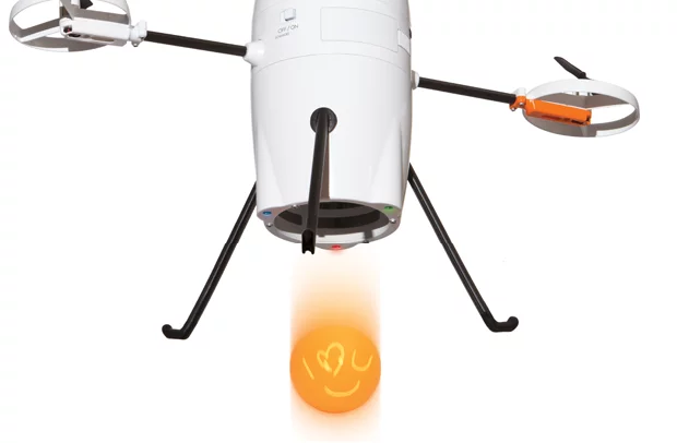 The iStrike Shuttle sports an official range of around 30 feet (nine meters) and can fly for around eight minutes on one charge