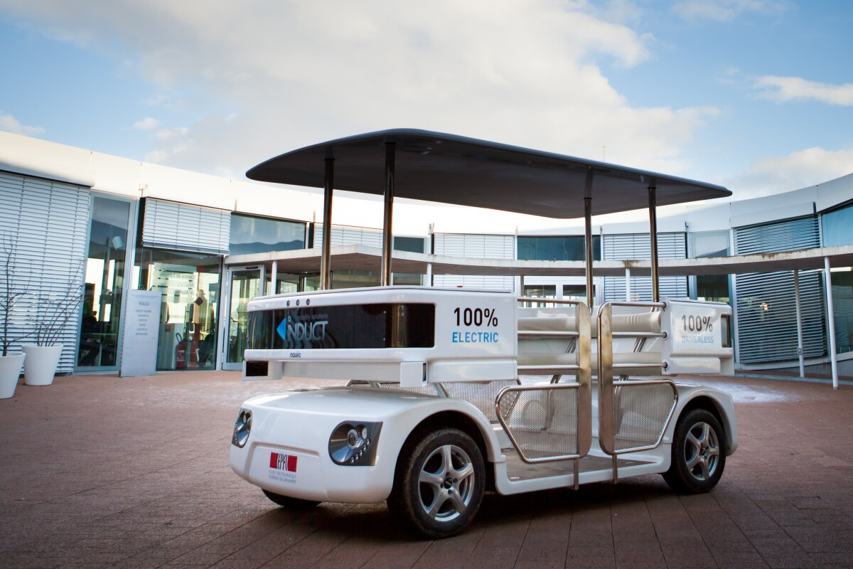 A Navia at Switzerland's EPFL campus, where the vehicle is already in use (Photo: Induct Technology)