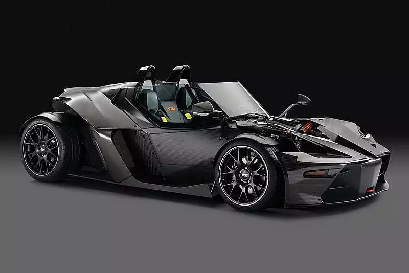 The KTM X-Bow GT in black side angle view
