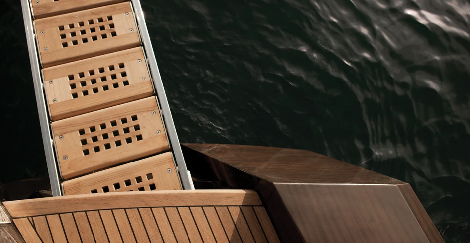 The boat features wooden craft work throughout
