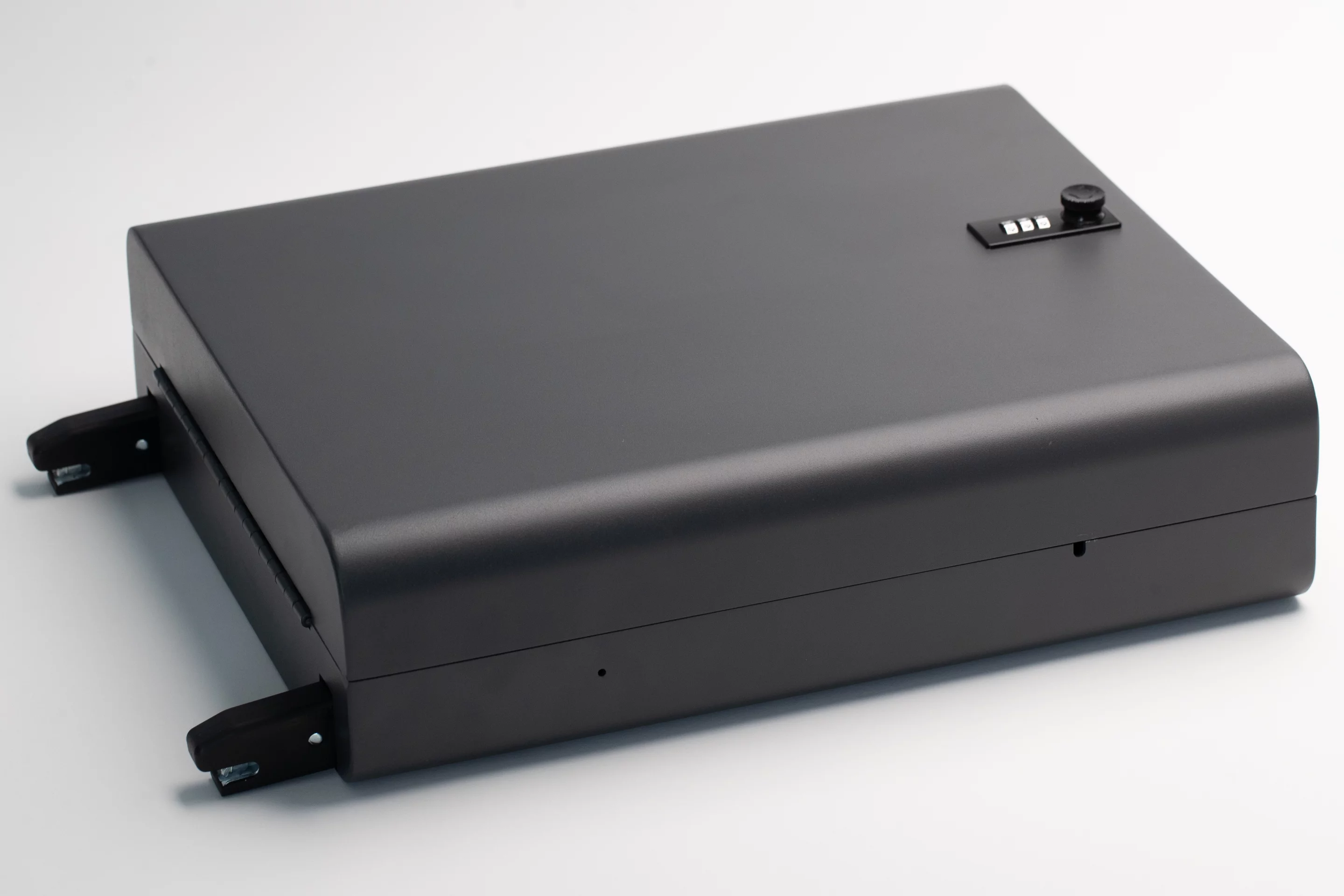 The Boosted Safe measures 16 inches long by 13.75 in wide by 4.35 in thick (406 by 349 by 110 mm)