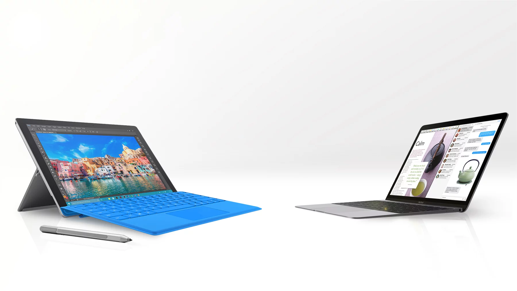 Gizmag compares the features and specs of the Surface Pro 4 (left) and Apple's "new MacBook"