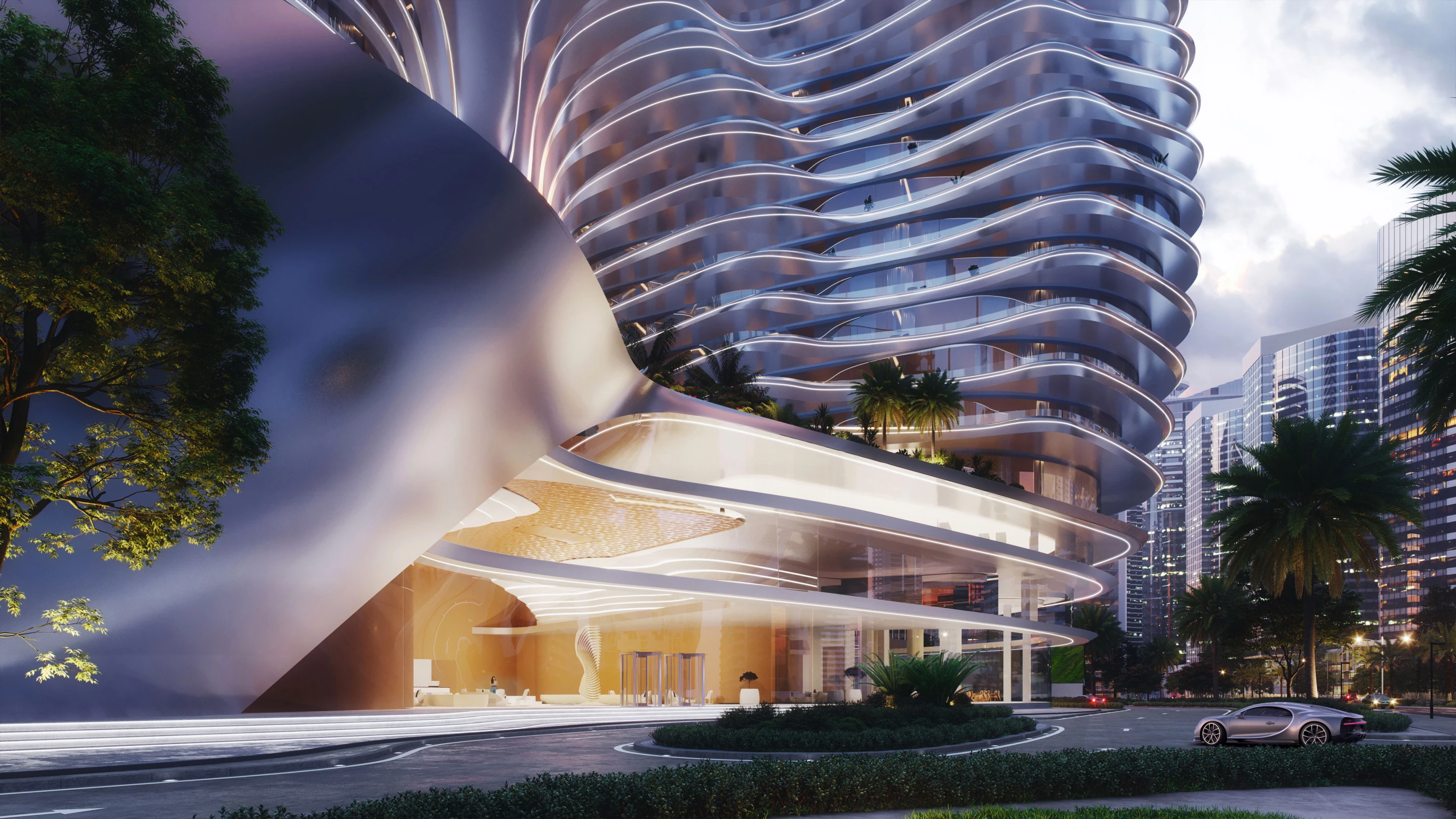 Bugatti Residences will include two garage-to-apartment car elevators for the ultra-exclusive penthouse suites, allowing the owner to literally drive home