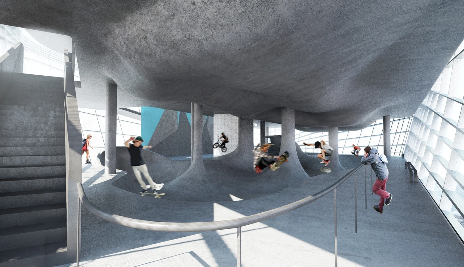 The multi-story skatepark in Folkestone, UK, will also feature facilities for trial cycling, boxing and climbing