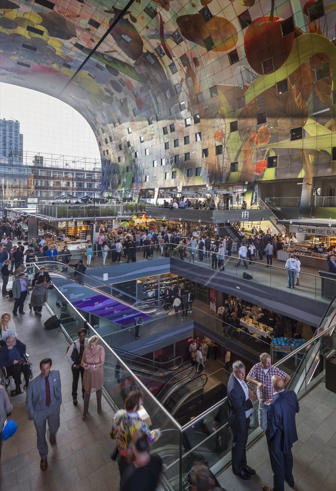 Elevators lead to a lower level of the Markthal were there are 1,200 car parking spaces