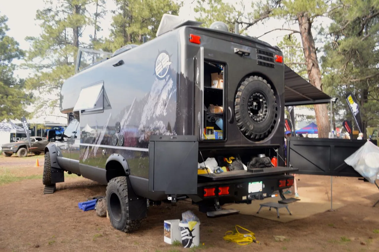 Spare tire and gear storage in the rear